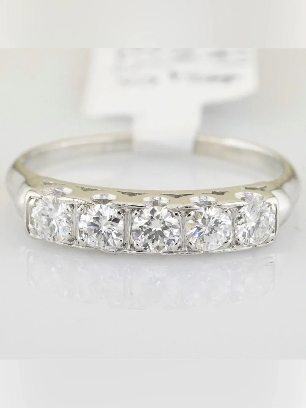 Art deco inspired platinum and natural diamond anniversary band / wedding band